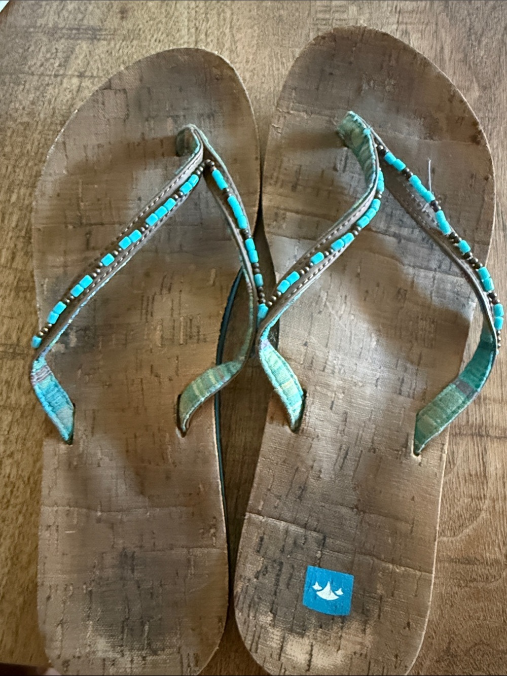 Turquoise Beaded Women's Flip Flops